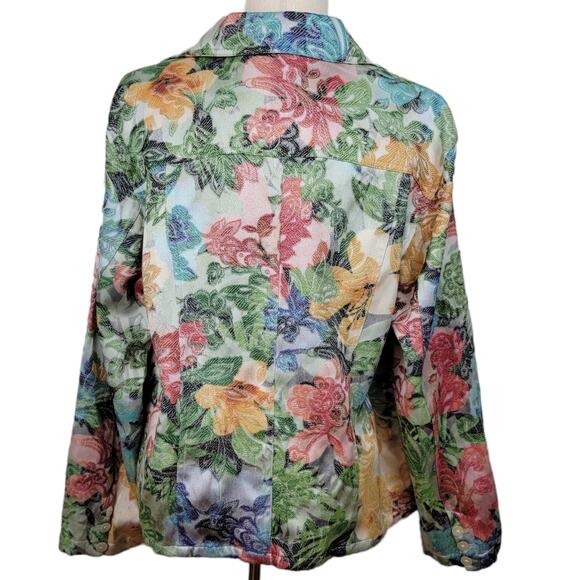 CHICO'S Floral Jacquard Button Front Jacket Viscose Blend Chico's 2 - L (12) - Picture 5 of 6